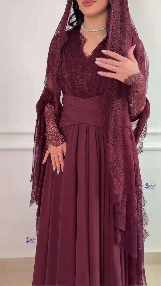 Evening dress "Classic" chiffon and lace - maroon and brown