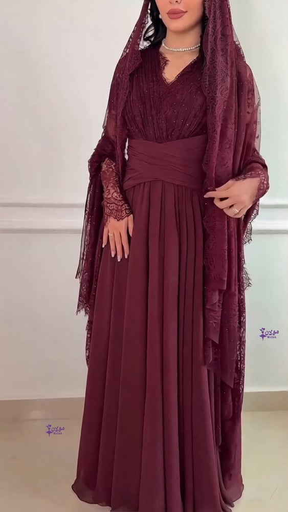 Evening dress "Classic" chiffon and lace - maroon and brown