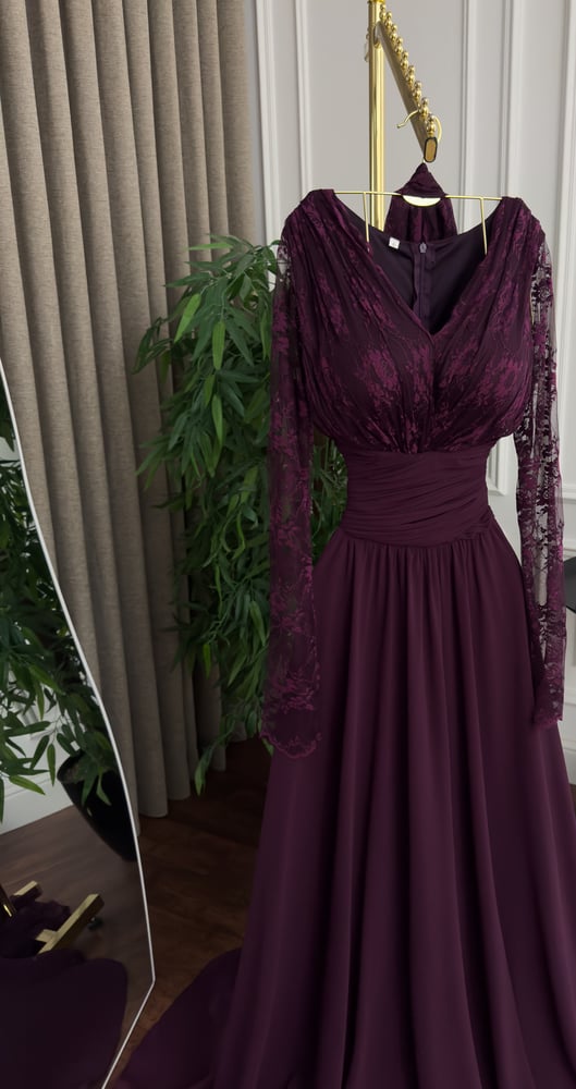 Evening dress "Classic" chiffon and lace - maroon and brown