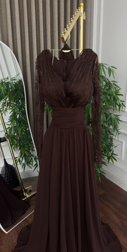 Evening dress "Classic" chiffon and lace - maroon and brown
