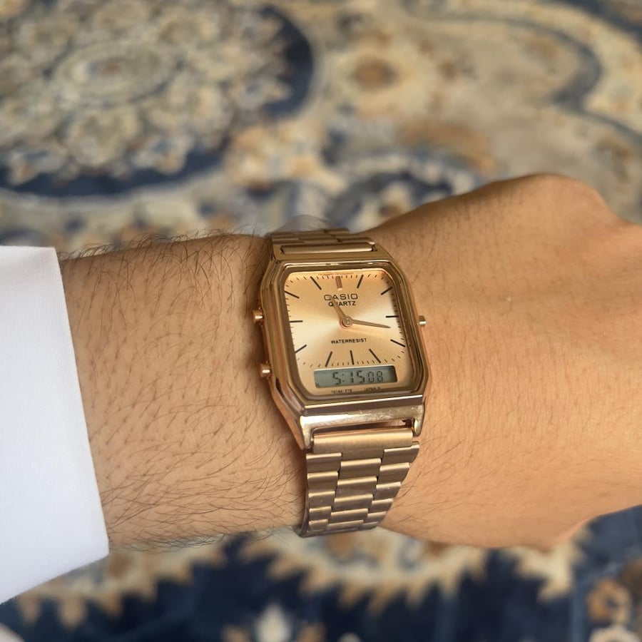 ساعة كاسيو فنتج اطار نحاسي مينا نحاسي