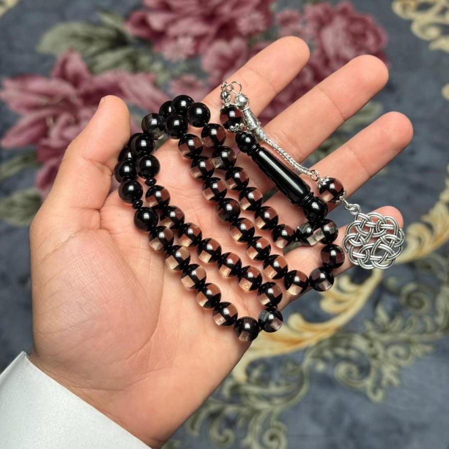 سبحة بكلايت اسود مختلط شفاف