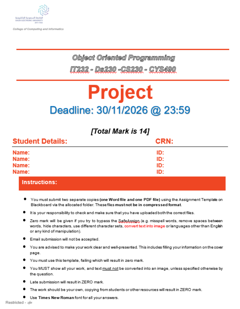 IT232 project - Ds230 - CS230 - CYS490