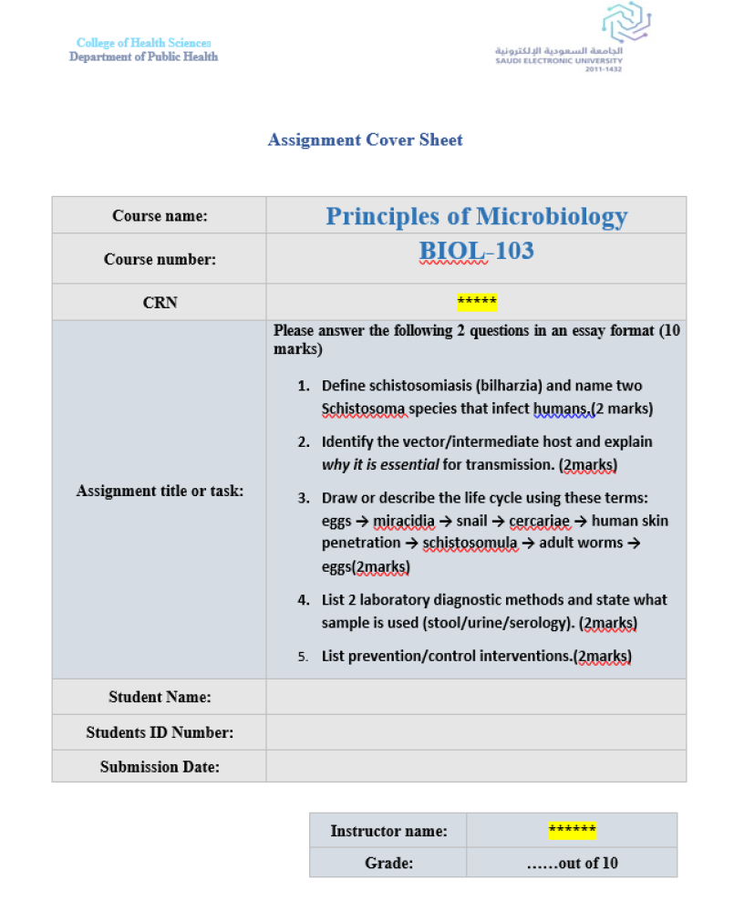 المساعدة في أسايمنت BIOL103