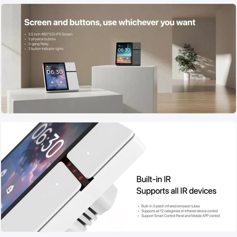 smart screen with 3 switches ad IR