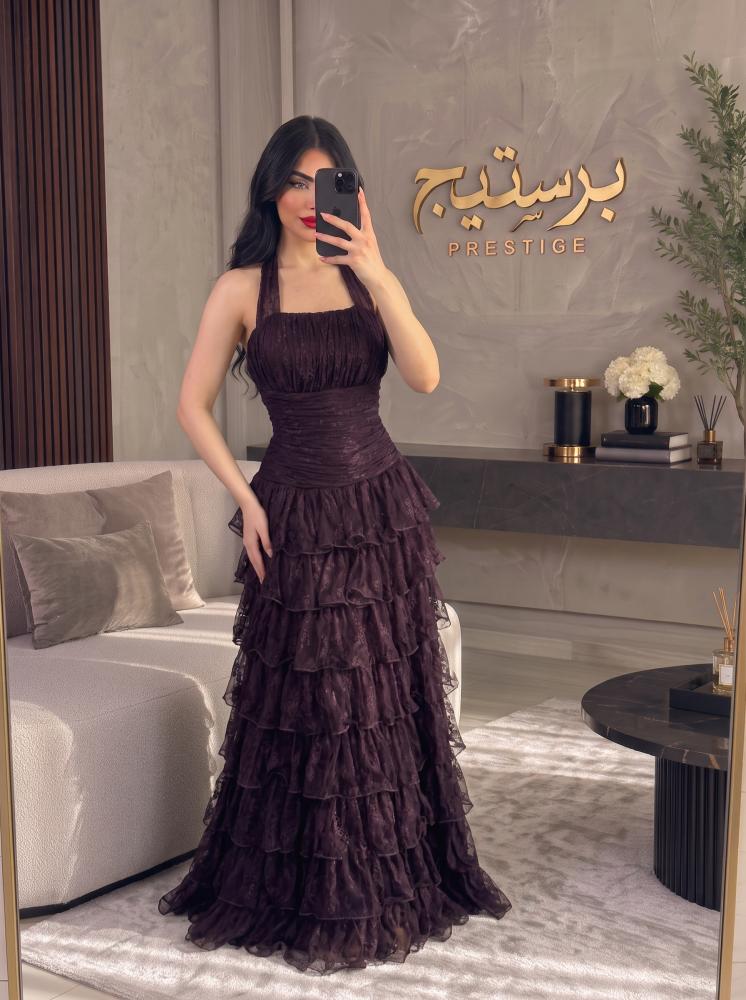 فستان سهرة دانتيل  طبقات بطانه تفته دبل كلوش