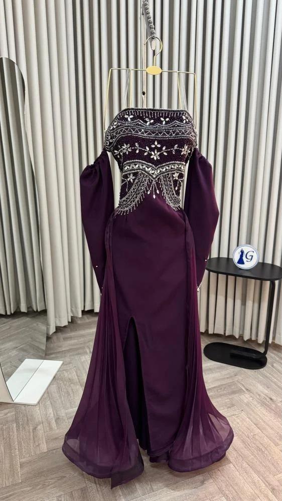 فستان موف سهرة تطريز شك