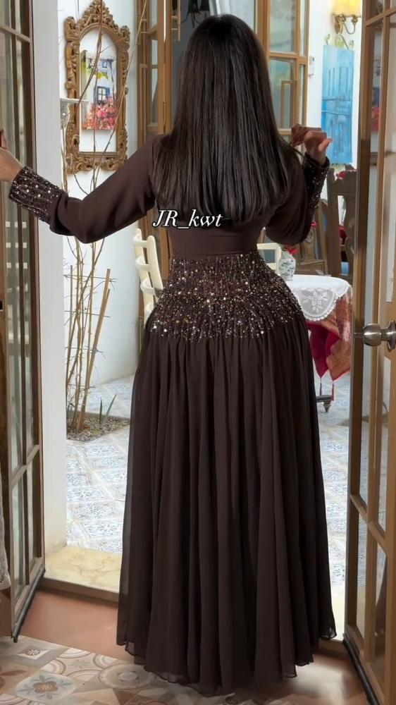 فستان سهره  موكا تطريز راقي