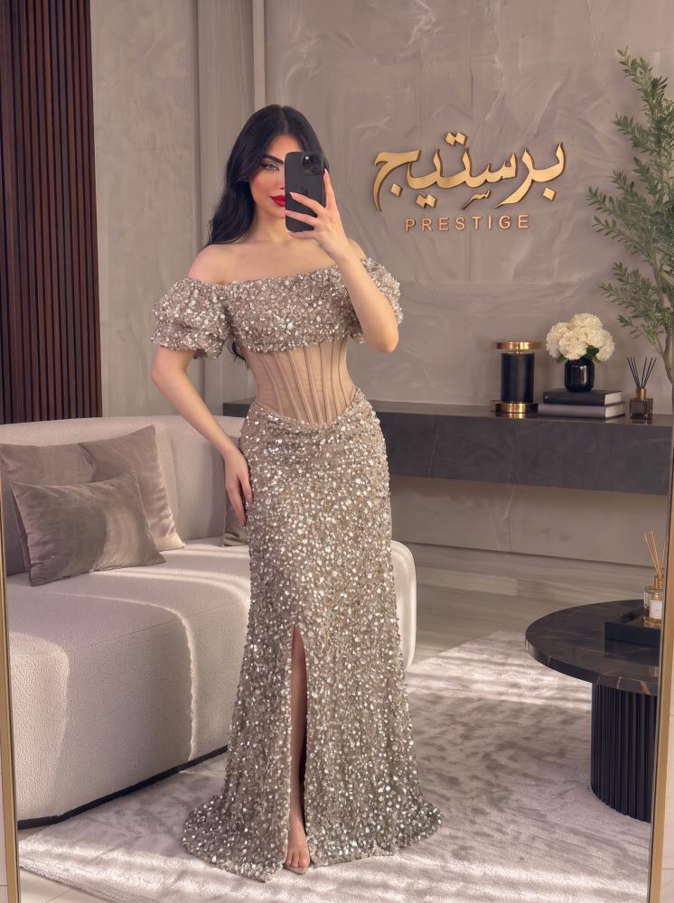 فستان سهره تل بطانة تفته  كلفه تطريز خرز كلوش