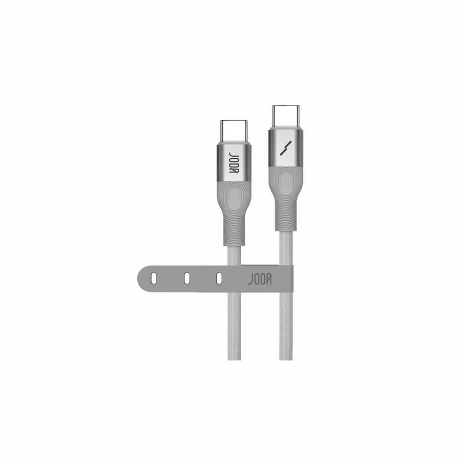 JODA Flex Nylon braided cable with 60-watt power, Type C to Type C, 1.2 meters - Silver
