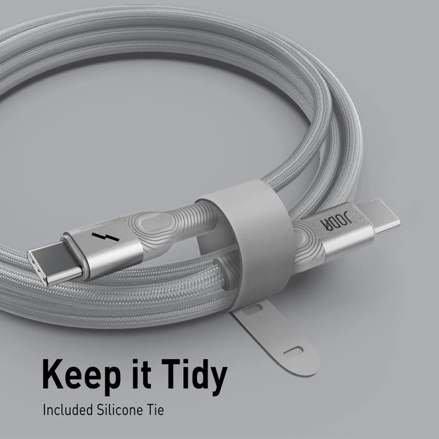 JODA Flex Nylon braided cable with 60-watt power, Type C to Type C, 1.2 meters - Silver