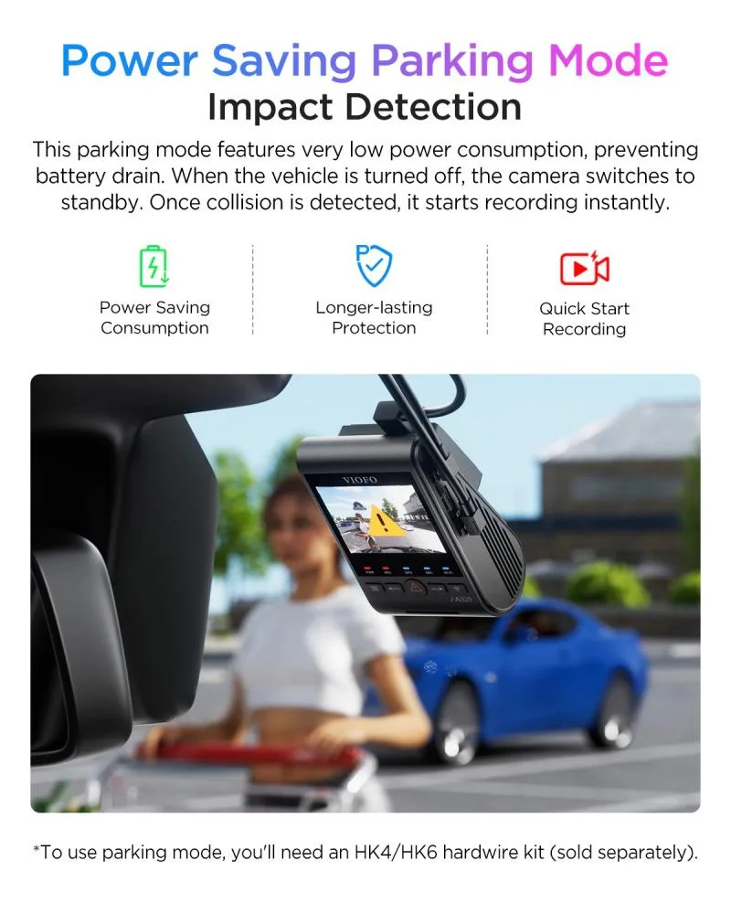 Car camera dash cam VIOFO front with 4K resolution and rear and interior with 2K resolution with GPS