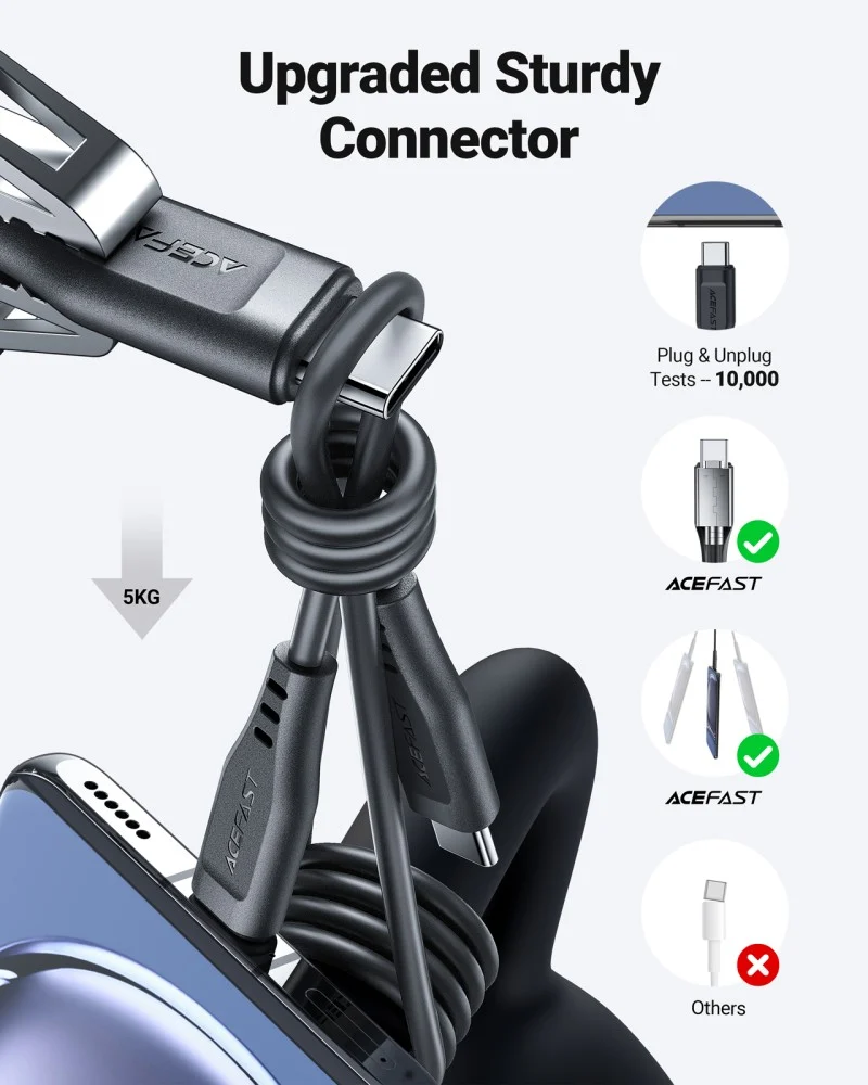 AceFast Type C to Type C cable, 1.2 meters long - Black