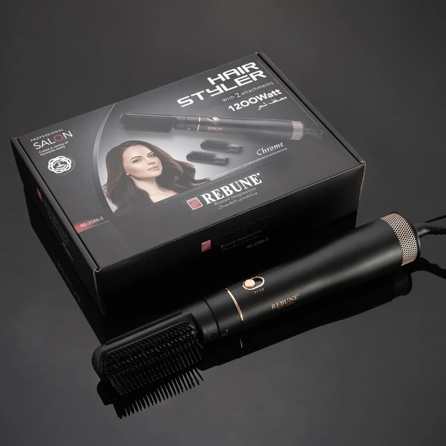 Rebon hair dryer, two brushes, 1200 watts, in black