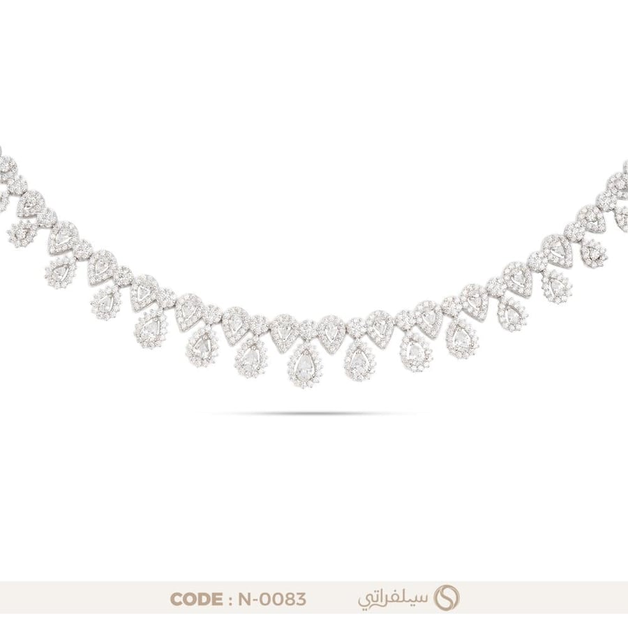 قلادة تشوكر ببريق الماس فضة عيار 925 مطلية روديوم (N-0083)