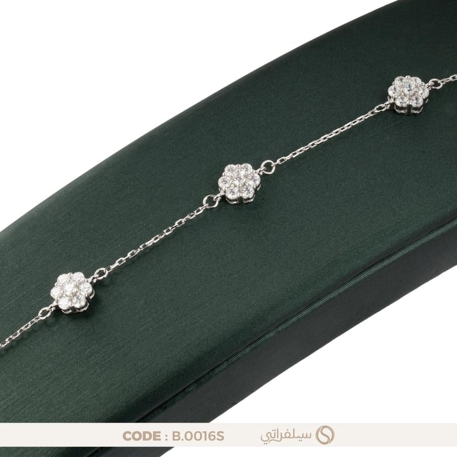 سوار زهرة السوليتير فضة عيار 925 مرصع بالزركون، مطلي روديوم (B-0016S)