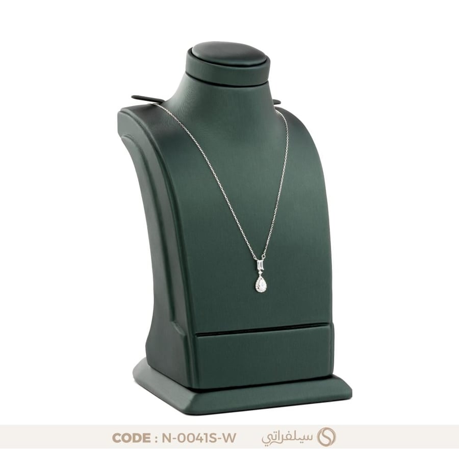 قلادة دمعة زركون فضة عيار 925 بفص باجيت علوي مطلية روديوم (N-0041S-W)