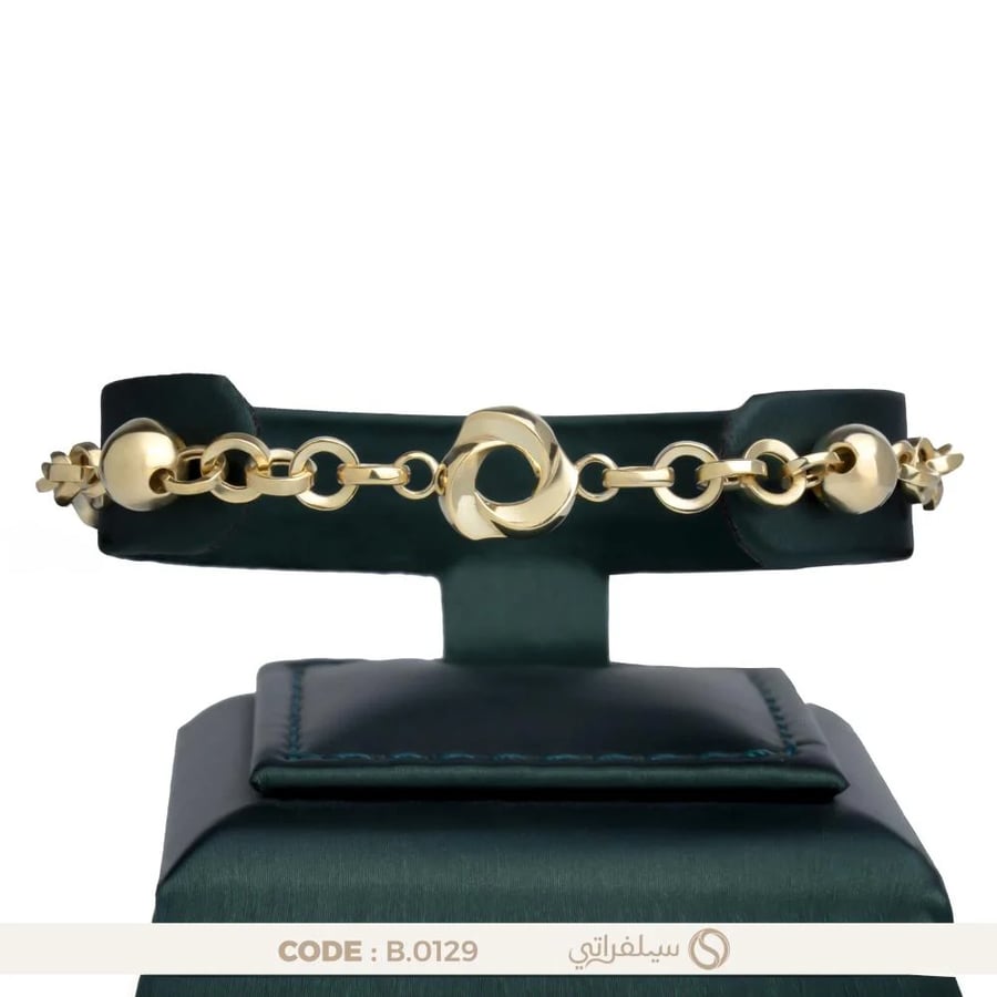 سوار فضة نسائي عيار 925 بكرات ذهبية وحلقة مجدولة (B-0129)