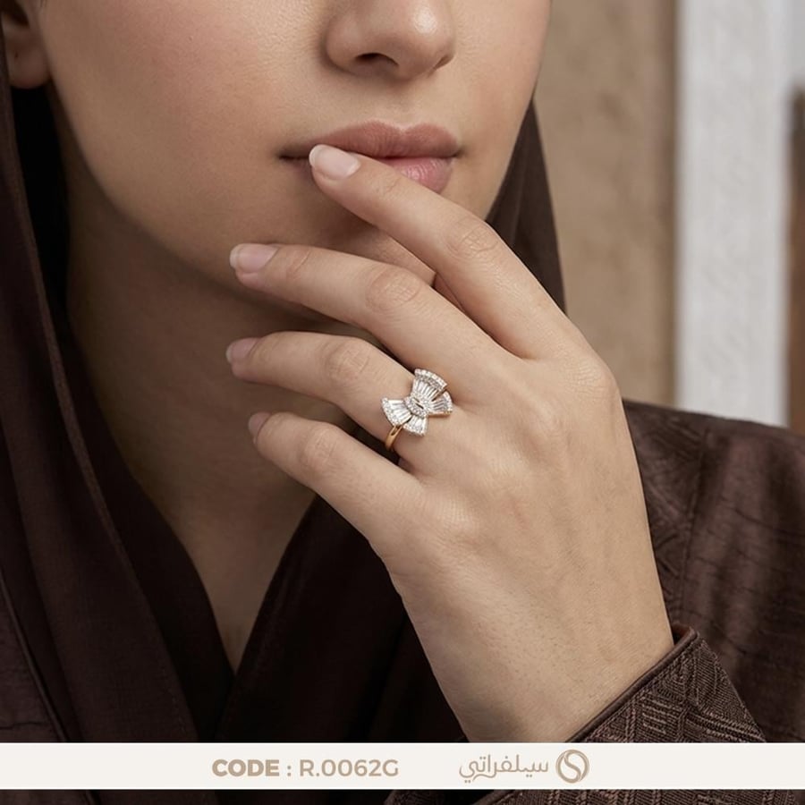 Bow Ring 925 Sterling Silver, Zircon-Embellished, Rhodium & Gold Plated (R-0062G)