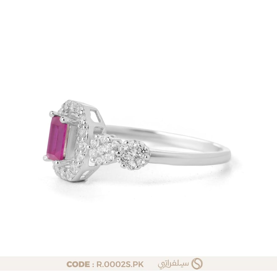خاتم فص وردي مرصع بزركون فضة عيار 925 مطلي روديوم (R-0002S-PK)
