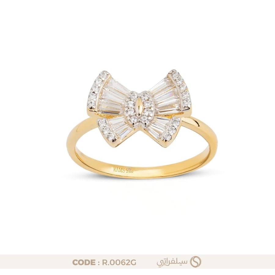 Bow Ring 925 Sterling Silver, Zircon-Embellished, Rhodium & Gold Plated (R-0062G)