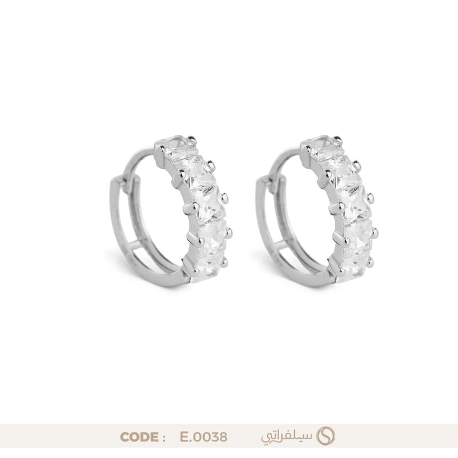 حلق هوجي هوب فضة عيار 925 مرصع بزركون، مطلي روديوم (E-0038)