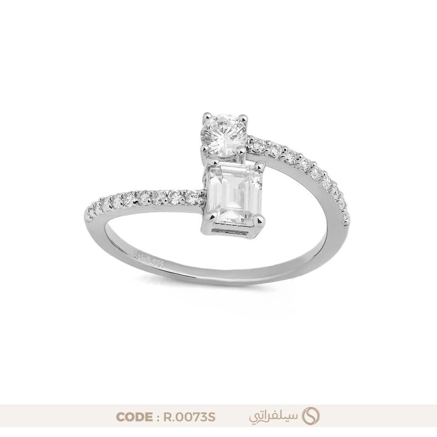 خاتم باجيت فضة عيار 925 مرصع بالزركون مطلي روديوم (R-0073S)