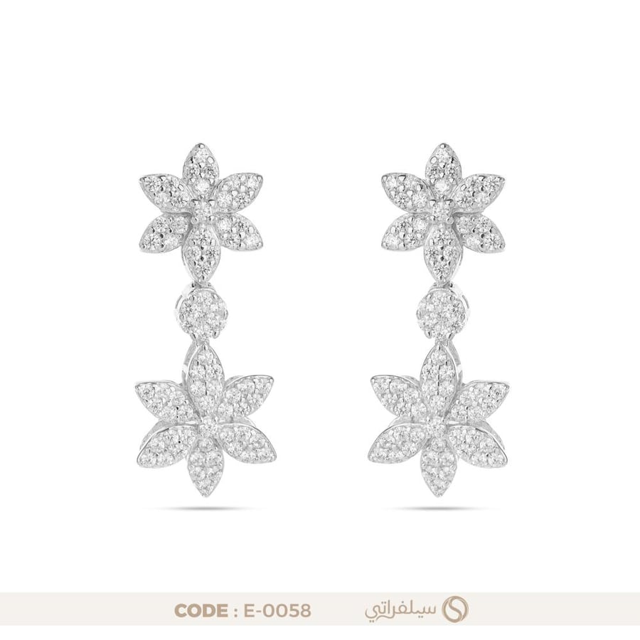 حلق زهرة الزركون فضة عيار 925 مطلي روديوم (E-0058)