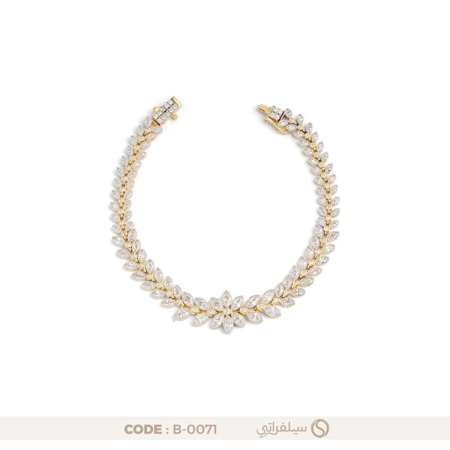 سوار تنس ماركيز فضة عيار 925 مرصع بزركون بلمعان الألماس، مطلي روديوم وماء الذهب (B-0071)