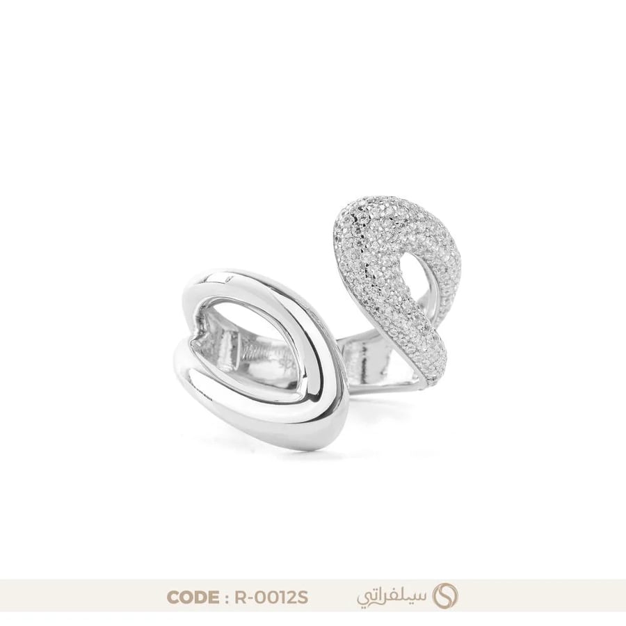 خاتم فضة عيار 925 مرصع بالزركون بتصميم مفتوح مطلي روديوم (R-0012S)
