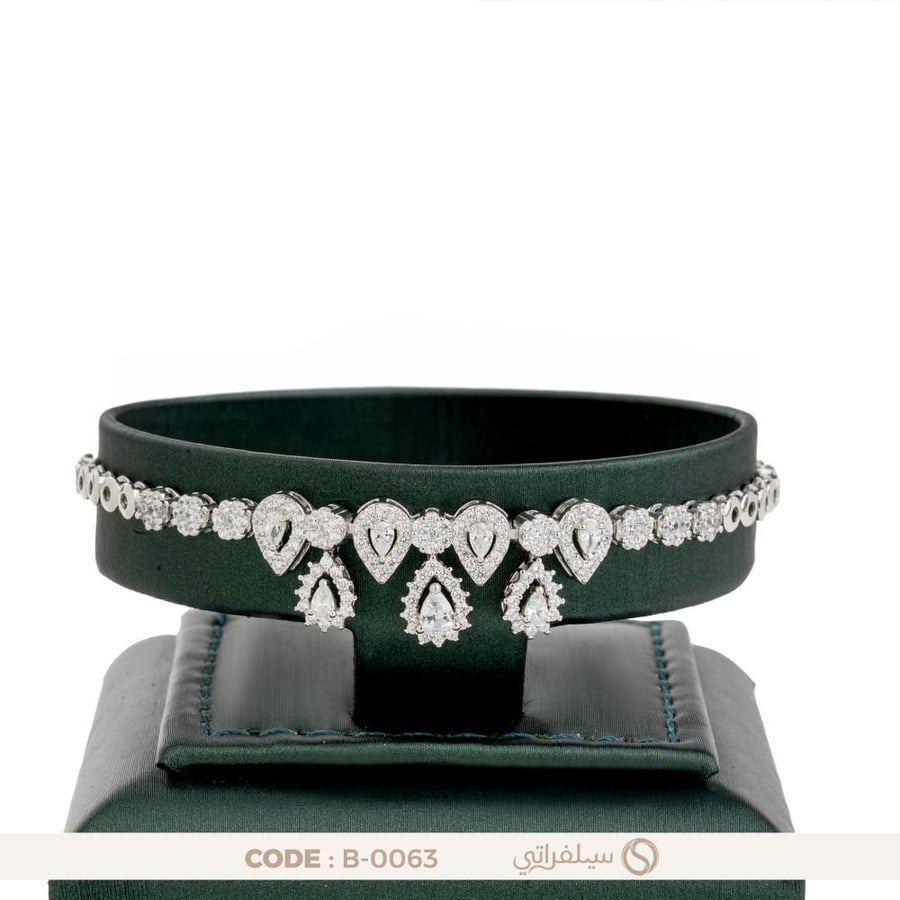 سوار دمعة فضة عيار 925 مرصع بالزركون، مطلي بالروديوم (B-0063)