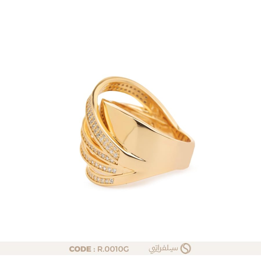 خاتم كريس كروس فضة عيار 925 مطلي روديوم وماء الذهب (R-0010G)