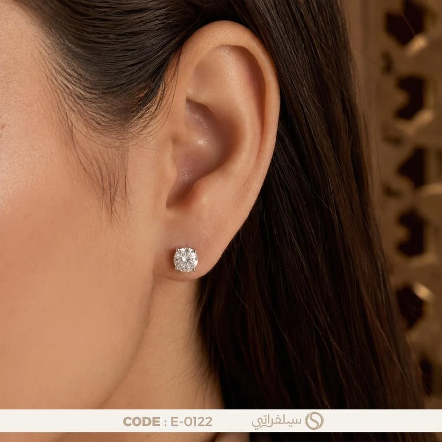 حلق دائري فضة زركون عيار 925 مطلي بالروديوم (E-0122)