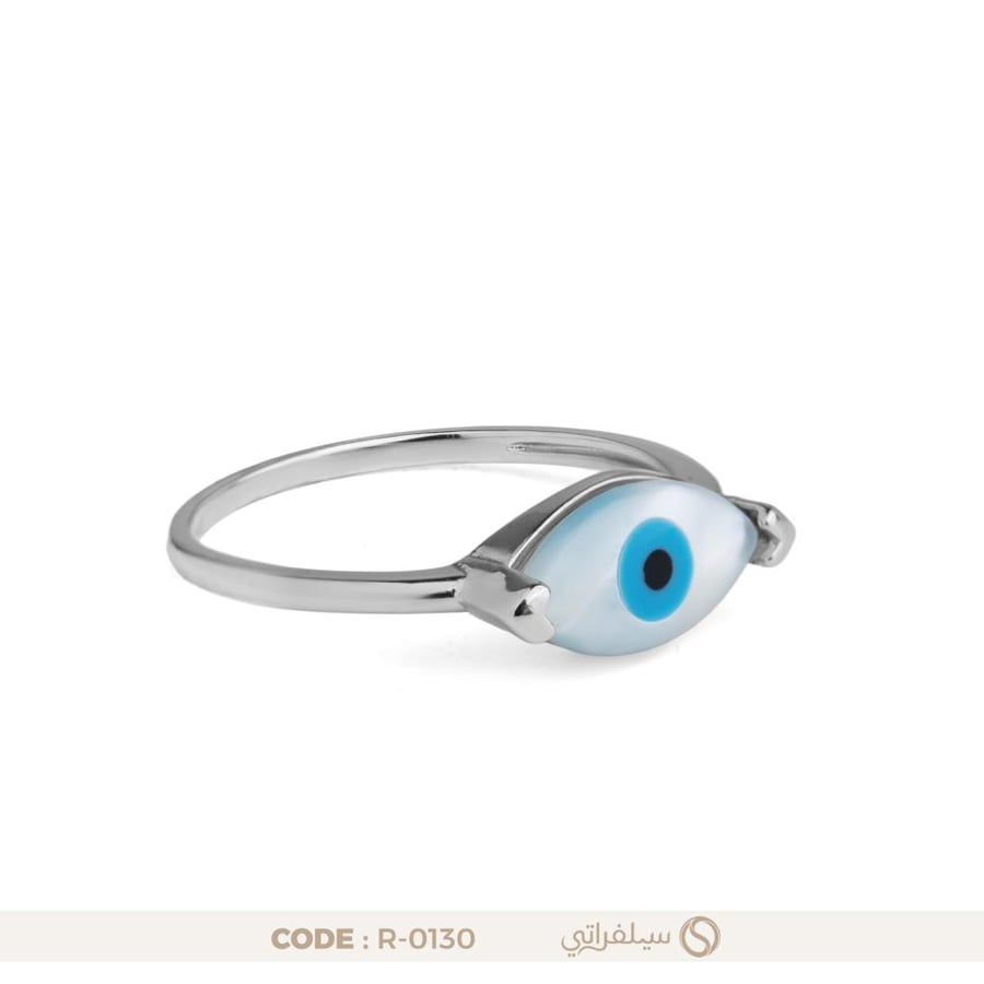 خاتم بتصميم عين فضة عيار 925 مطلي روديوم (R-0130)