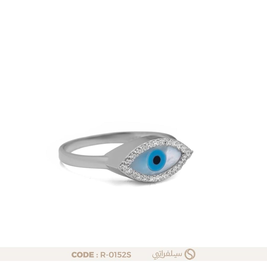 خاتم عين مرصع بالزركون فضة عيار 925 مطلي روديوم (R-0152S)