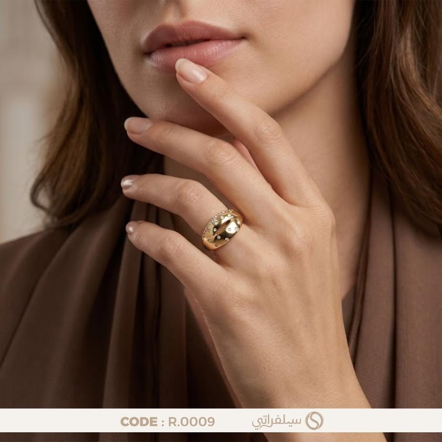 خاتم مرصع بفصوص أنيقة فضة عيار 925 مطلي روديوم وماء الذهب (R-0009)