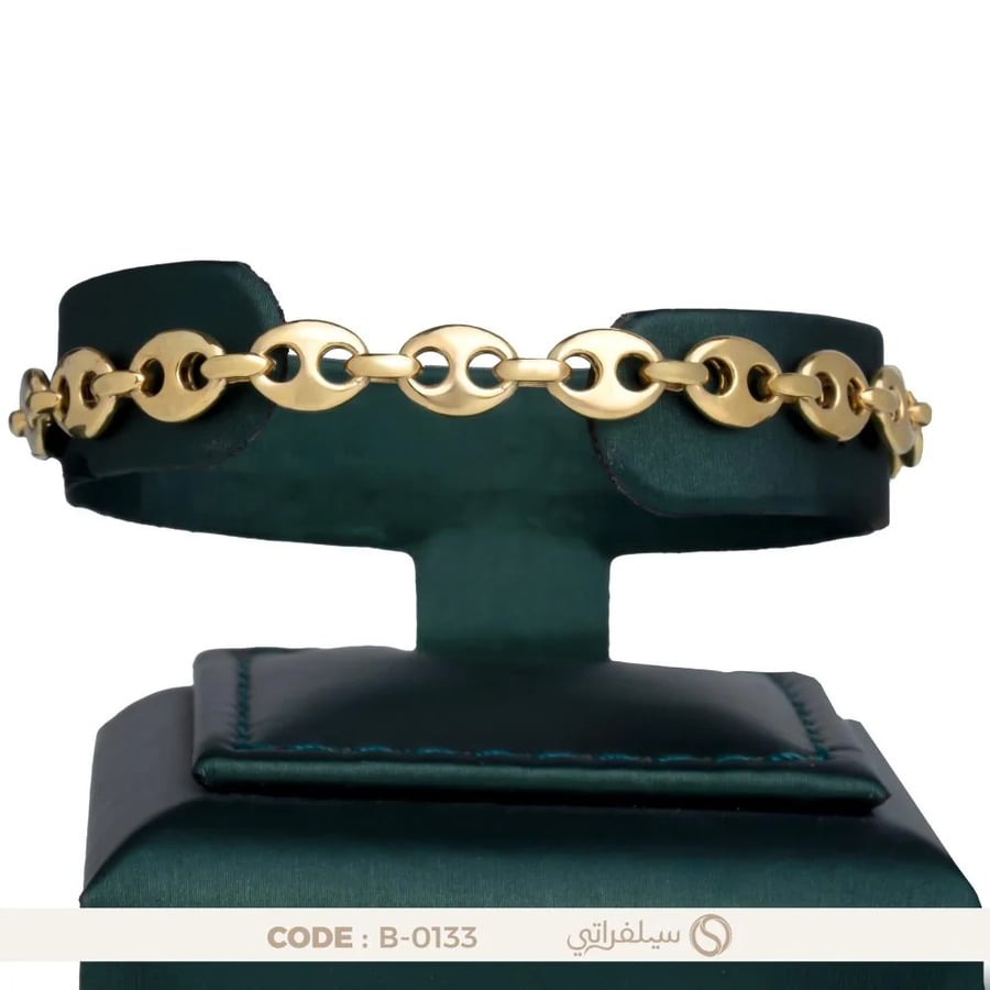 سوار حلقات بيضاوية مفرغة فضة عيار 925 مطلي بالروديوم والذهب (B-0133)