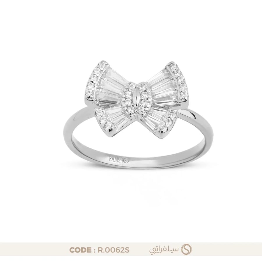 خاتم فيونكة فضة عيار 925 مرصع بالزركون مطلي روديوم (R-0062S)