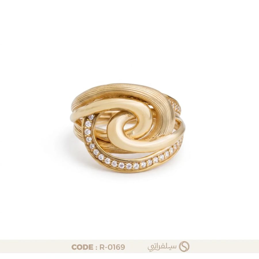 خاتم فضة عيار 925 بتصميم موجة مرصع بالزركون (R-0169)