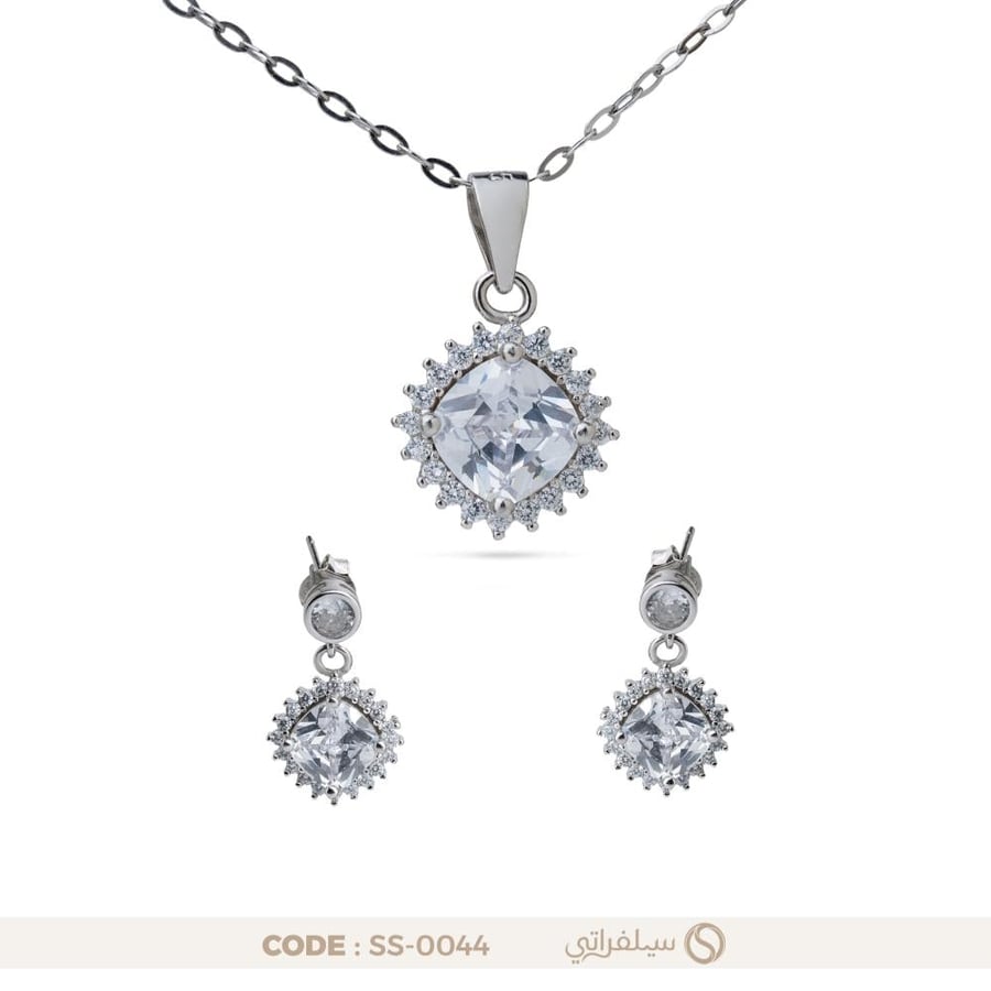 نصف طقم فضة عيار 925 مرصع بالزركون مطلي روديوم (SS-0044)