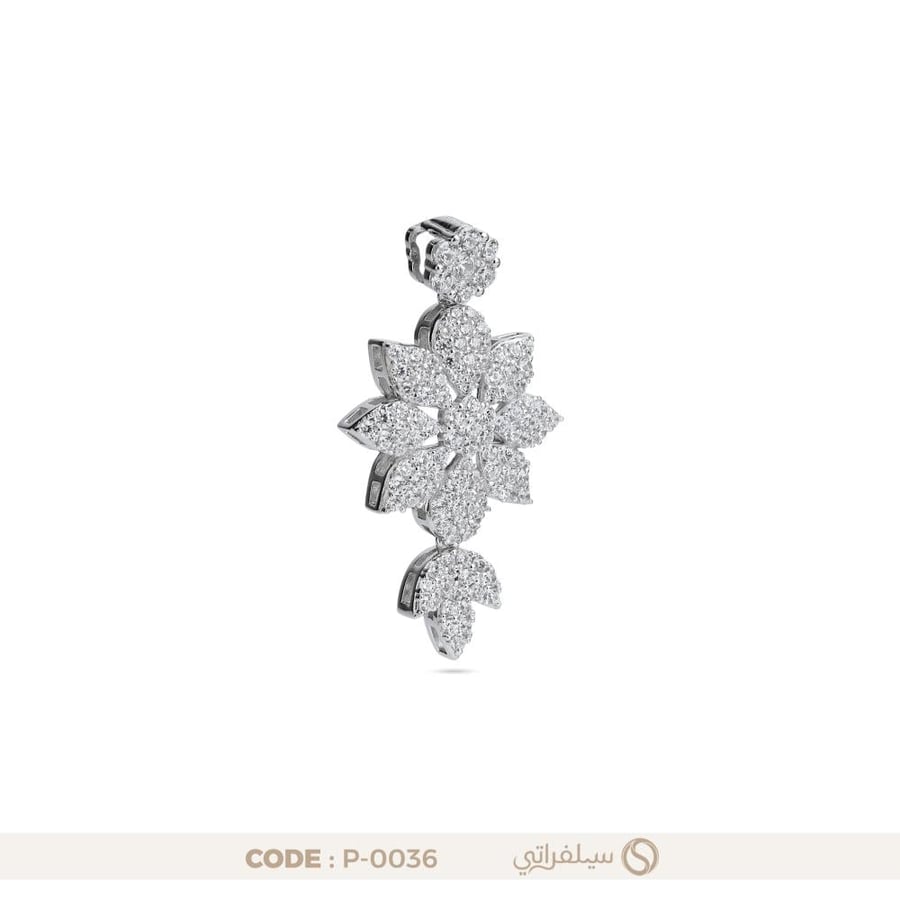 تعليقة الزهرة فضة عيار 925 مرصعة بالزركون مطلية روديوم (P-0036)