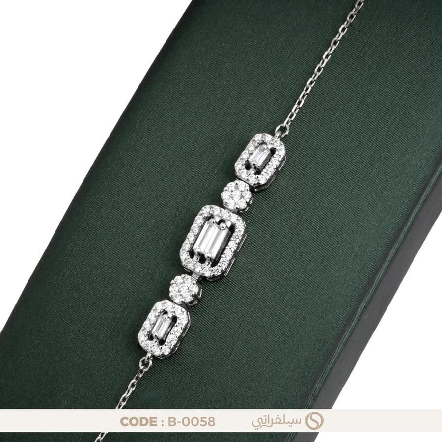 سوار فضة عيار 925 بثلاث وحدات مرصعة بزركون بلمعان الألماس، مطلي روديوم (B-0058)