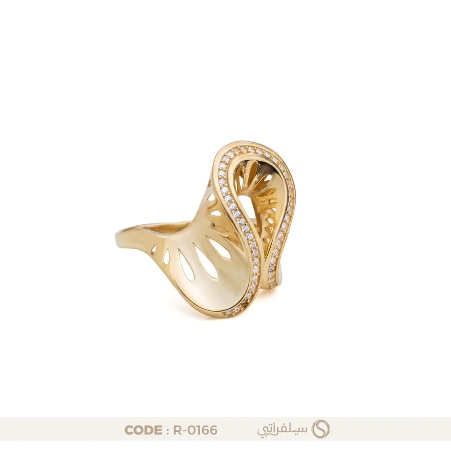 خاتم فضة عيار 925 بتصميم موجة متداخلة مطلي بالروديوم والذهب ومرصع بالزركون (R-0166)