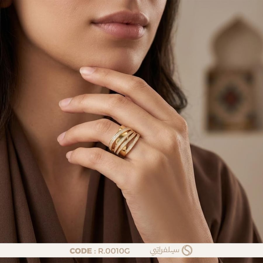 خاتم كريس كروس فضة عيار 925 مطلي روديوم وماء الذهب (R-0010G)