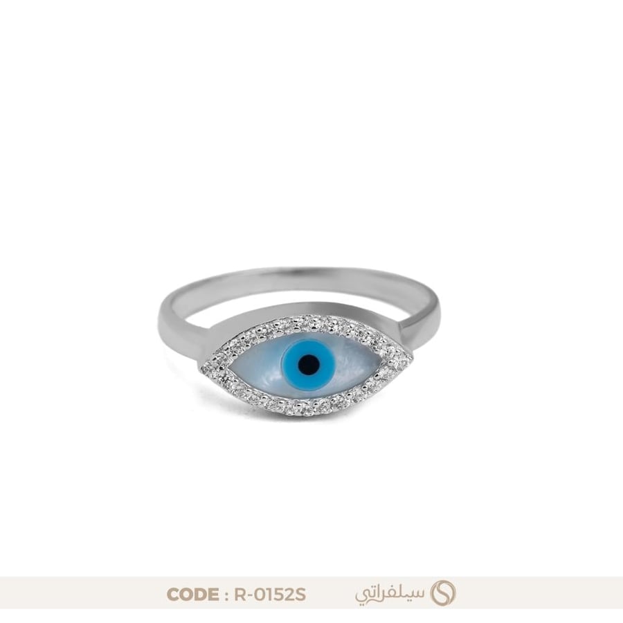 خاتم عين مرصع بالزركون فضة عيار 925 مطلي روديوم (R-0152S)