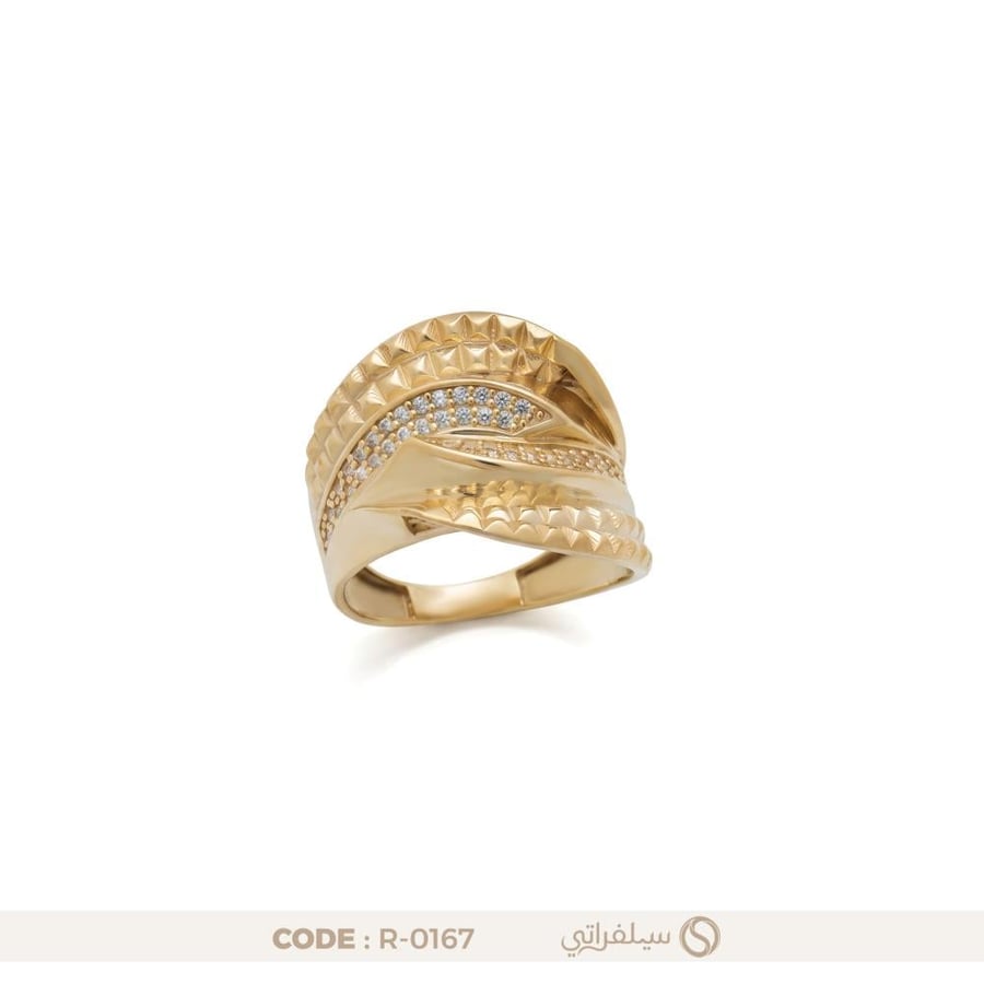 خاتم فضة مطلي بالذهب بتصميم متشابك مرصع بالزركون (R-0167)