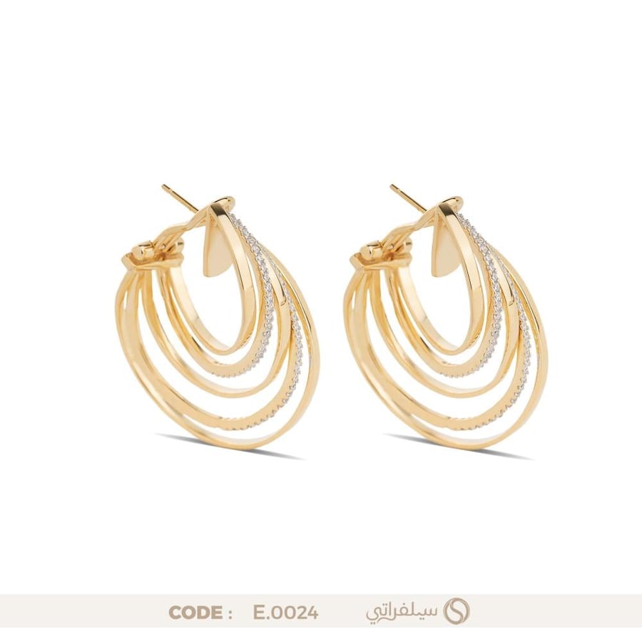 Triple Hoop Earrings, 925 Sterling Silver with Zircon Stones, Rhodium and Gold Plated (E-0024)
