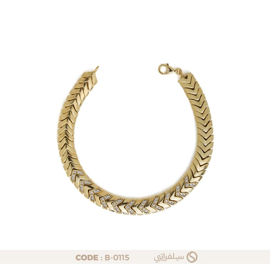 سوار فضة عيار 925 بتصميم شيفرون متعرج مرصع بالزركون، مطلي بالروديوم وماء الذهب (B-0115)