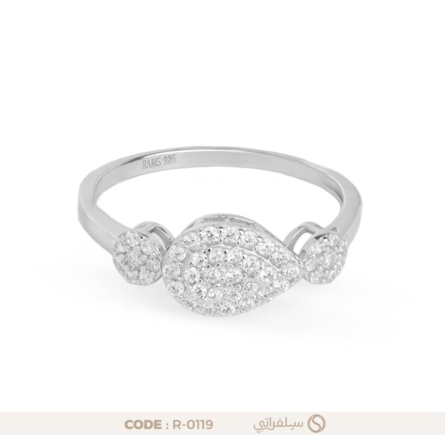 خاتم فضة عيار 925 مرصع بالزركون بتصميم بيضاوي مطلي روديوم (R-0119)