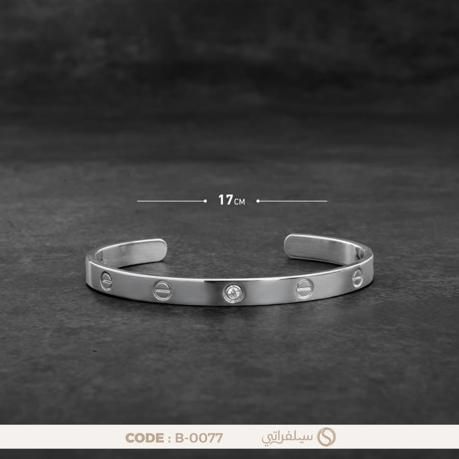سوار نقشة البراغي رجالي فضة عيار 925 مطلي روديوم بفص زركون (B-0077)
